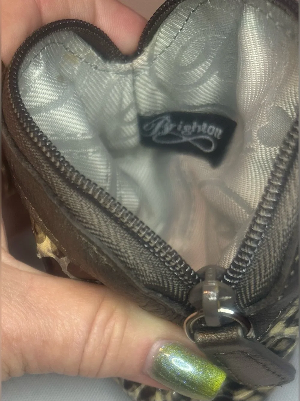 Brighton Original Snake Skin Pattern Coin Purse with Zipper Close - Gray/Tan